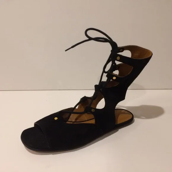 Chloe Lace Up Strappy Flat Suede Sandal - Size 38 - NEW -