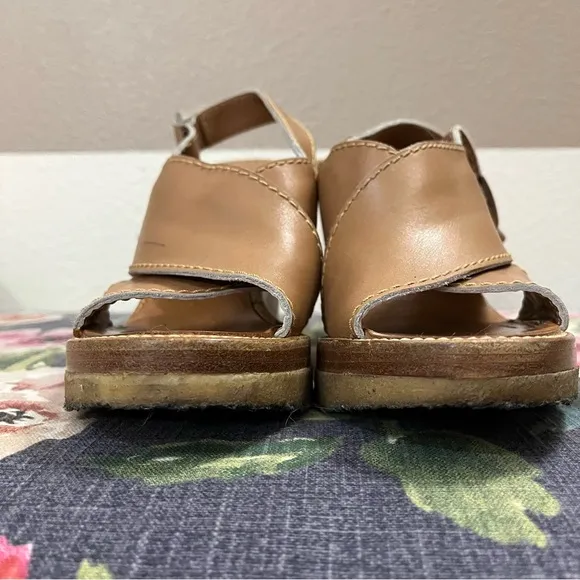 Chloe Tan Leather Wedge Sandals with Adjustable Strap size 38