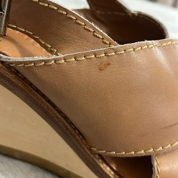 Chloe Tan Leather Wedge Sandals with Adjustable Strap size 38