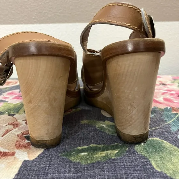Chloe Tan Leather Wedge Sandals with Adjustable Strap size 38