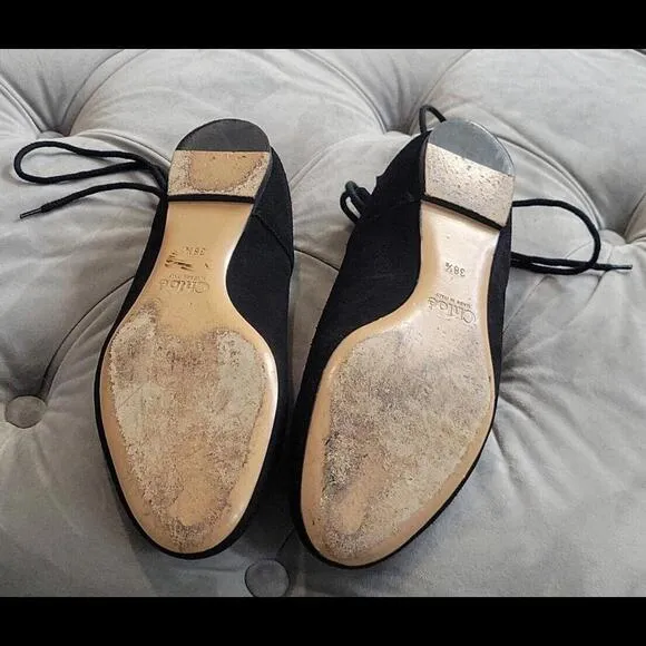 Chole' Women Foster Black Suede Round Toe Lace Up Ballet Flat Shoe 38.5 8.5 $795