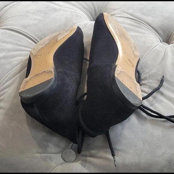 Chole' Women Foster Black Suede Round Toe Lace Up Ballet Flat Shoe 38.5 8.5 $795