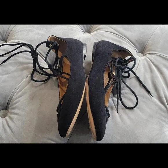 Chole' Women Foster Black Suede Round Toe Lace Up Ballet Flat Shoe 38.5 8.5 $795