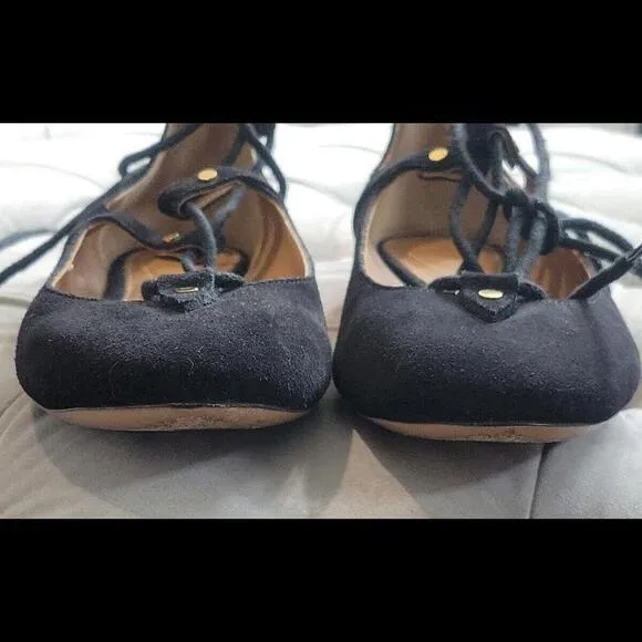 Chole' Women Foster Black Suede Round Toe Lace Up Ballet Flat Shoe 38.5 8.5 $795