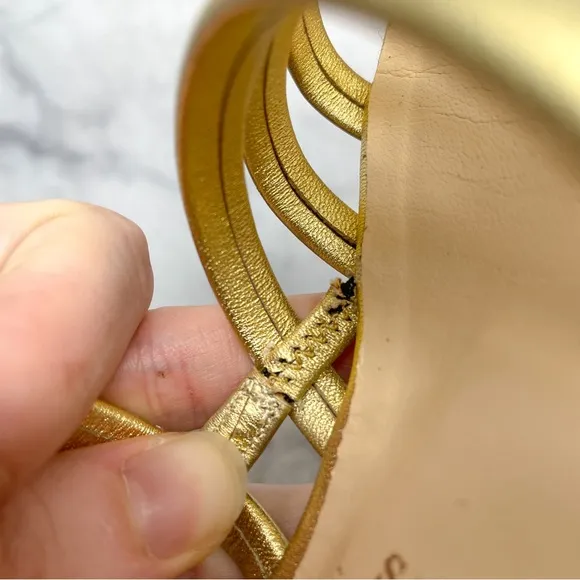 Christian Louboutin Vildo Metallic Gold Strappy Slingback Flat Sandals Shoes 36