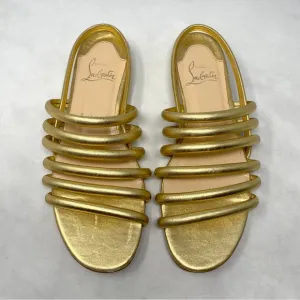 Christian Louboutin Vildo Metallic Gold Strappy Slingback Flat Sandals Shoes 36