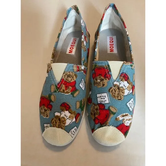 Christmas Bear Canvas shoes by Moequi Size 8 Brand New slip on size 8 shoes