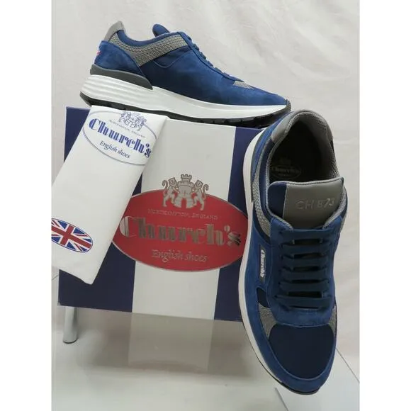CHURCH'S by PRADA CH873 LIGHT BLUE SUEDE NYLON LOGO SNEAKERS 37.5 ITALY