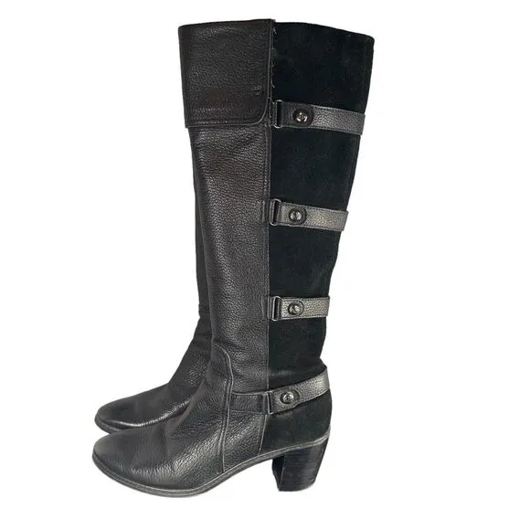 Circa Joan &amp; David Black Leather Suede Knee High Tall Boots WOMENS SIZE 6.5 Moto