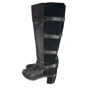 Circa Joan &amp; David Black Leather Suede Knee High Tall Boots WOMENS SIZE 6.5 Moto