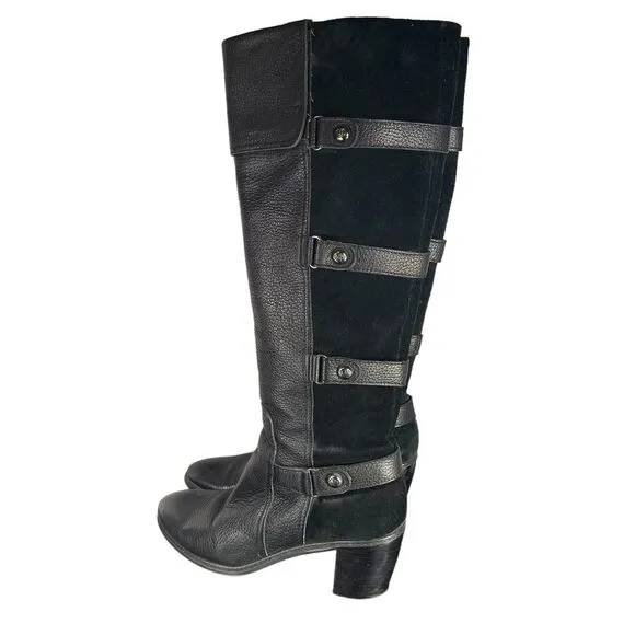 Circa Joan &amp; David Black Leather Suede Knee High Tall Boots WOMENS SIZE 6.5 Moto