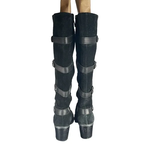 Circa Joan &amp; David Black Leather Suede Knee High Tall Boots WOMENS SIZE 6.5 Moto