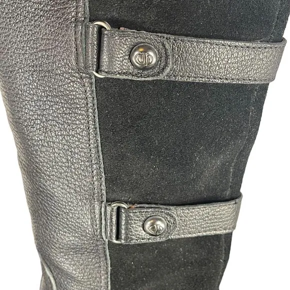 Circa Joan &amp; David Black Leather Suede Knee High Tall Boots WOMENS SIZE 6.5 Moto