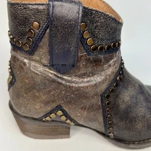 Circle G By Corral Q 5025 LD BLUE STAR INLAY &amp; STUDS ANKLE LEATHER BOOTS Size 7