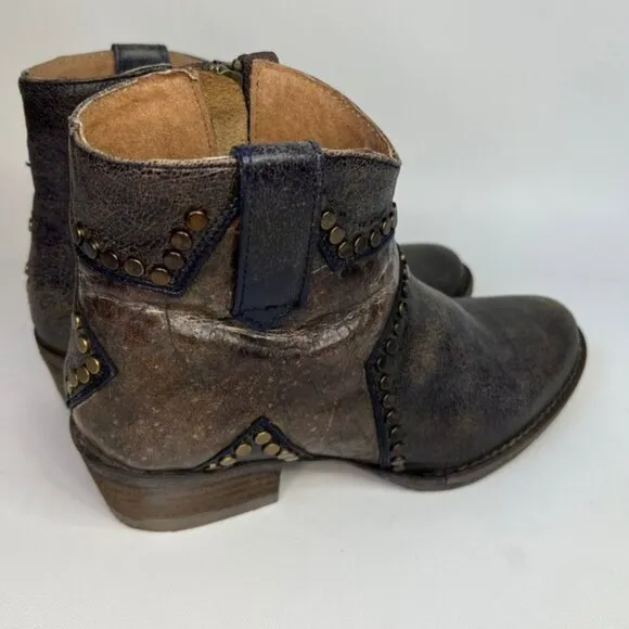 Circle G By Corral Q 5025 LD BLUE STAR INLAY &amp; STUDS ANKLE LEATHER BOOTS Size 7