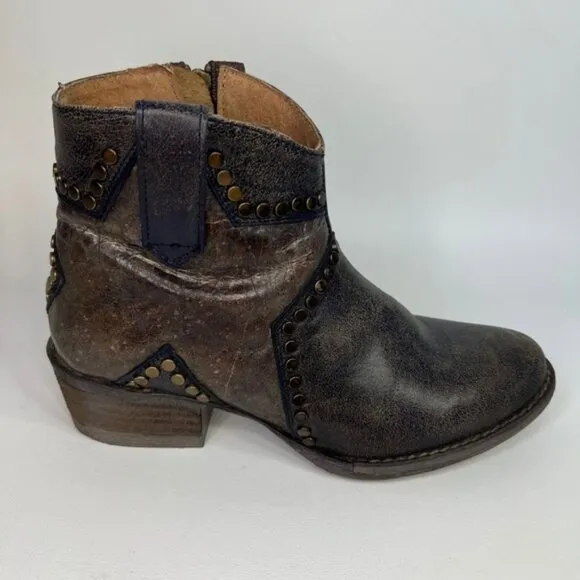 Circle G By Corral Q 5025 LD BLUE STAR INLAY &amp; STUDS ANKLE LEATHER BOOTS Size 7
