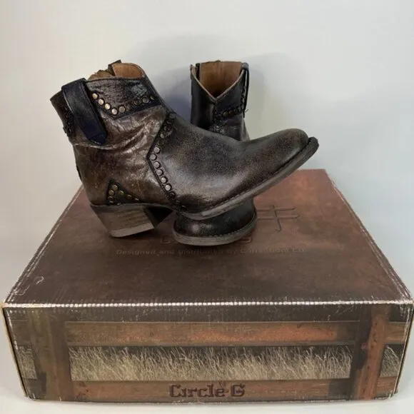 Circle G By Corral Q 5025 LD BLUE STAR INLAY &amp; STUDS ANKLE LEATHER BOOTS Size 7