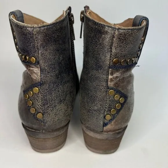 Circle G By Corral Q 5025 LD BLUE STAR INLAY &amp; STUDS ANKLE LEATHER BOOTS Size 7