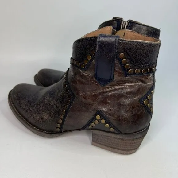 Circle G By Corral Q 5025 LD BLUE STAR INLAY &amp; STUDS ANKLE LEATHER BOOTS Size 7