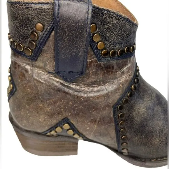 Circle G By Corral Q 5025 LD BLUE STAR INLAY &amp; STUDS ANKLE LEATHER BOOTS Size 7
