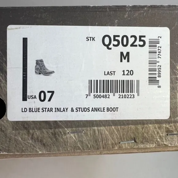 Circle G By Corral Q 5025 LD BLUE STAR INLAY &amp; STUDS ANKLE LEATHER BOOTS Size 7