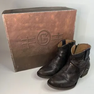 Circle G By Corral Q 5025 LD BLUE STAR INLAY &amp; STUDS ANKLE LEATHER BOOTS Size 7