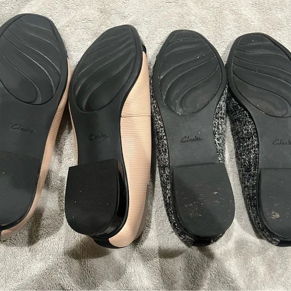 Clarks Black and Gray Flats with Patent Leather Toe Caps