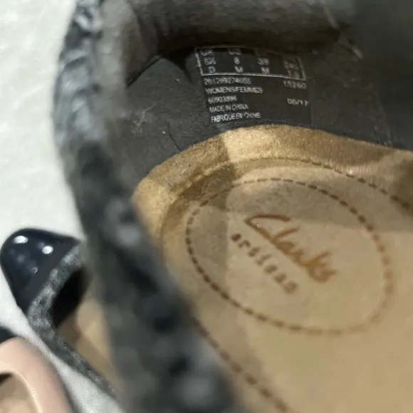 Clarks Black and Gray Flats with Patent Leather Toe Caps