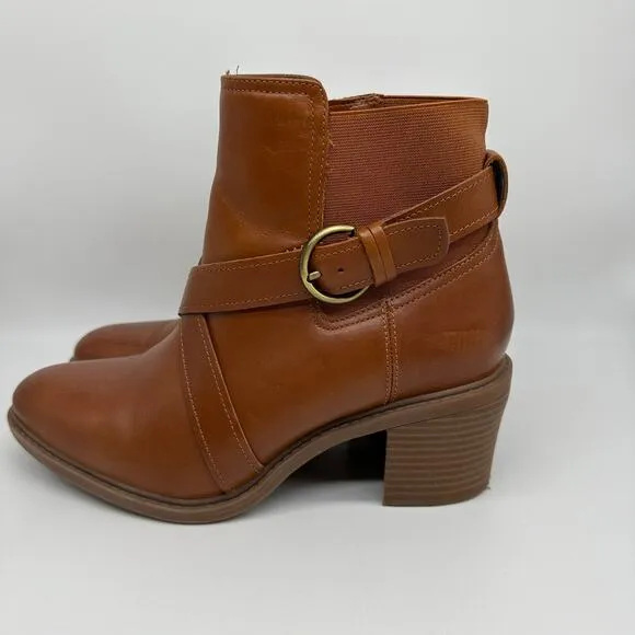 Clarks Brown Leather and Fabric Criss Cross Buckle Ankle Boots Womens Size 9.5