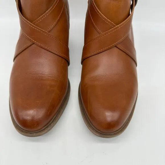 Clarks Brown Leather and Fabric Criss Cross Buckle Ankle Boots Womens Size 9.5