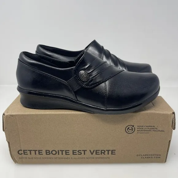 Clarks Hope Roxanne Leather Comfort Shoes in Black Size 6.5 Wide‎ NEW Retail $90
