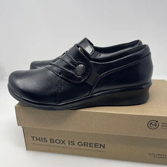 Clarks Hope Roxanne Leather Comfort Shoes in Black Size 6.5 Wide‎ NEW Retail $90