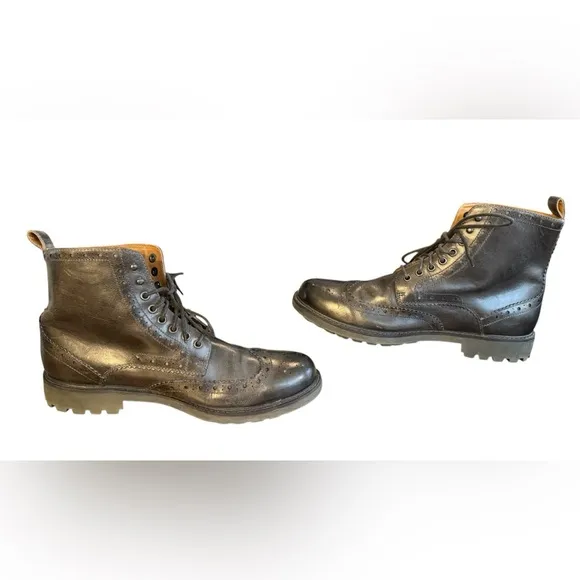 Clark’s Montacute Lord Black Lined Boots Wingtip Leather Men’s Size 12