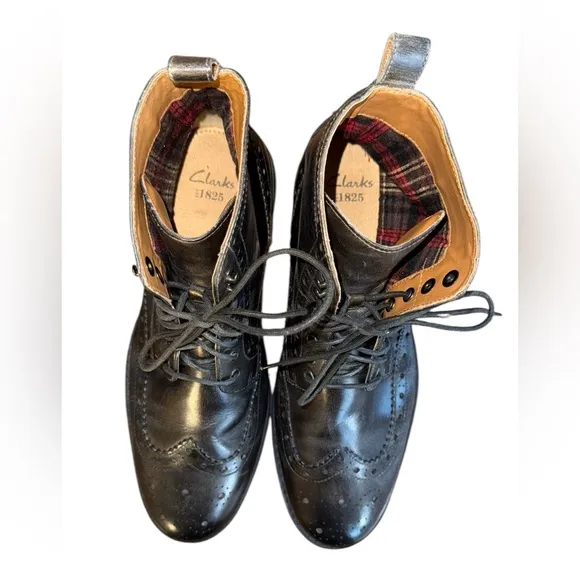 Clark’s Montacute Lord Black Lined Boots Wingtip Leather Men’s Size 12