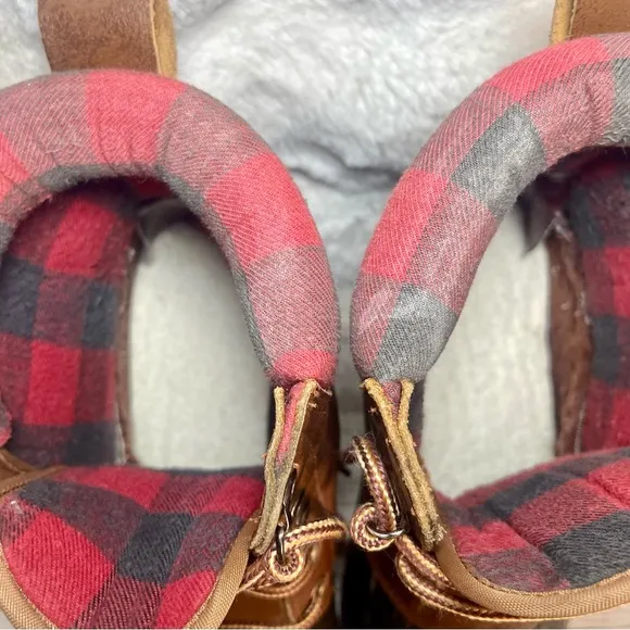 CLEANED Size 10 Vintage Thinsulate Leather Duck Boots Flannel Check Trim Thermal