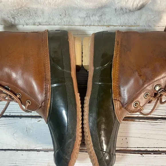 CLEANED Size 10 Vintage Thinsulate Leather Duck Boots Flannel Check Trim Thermal