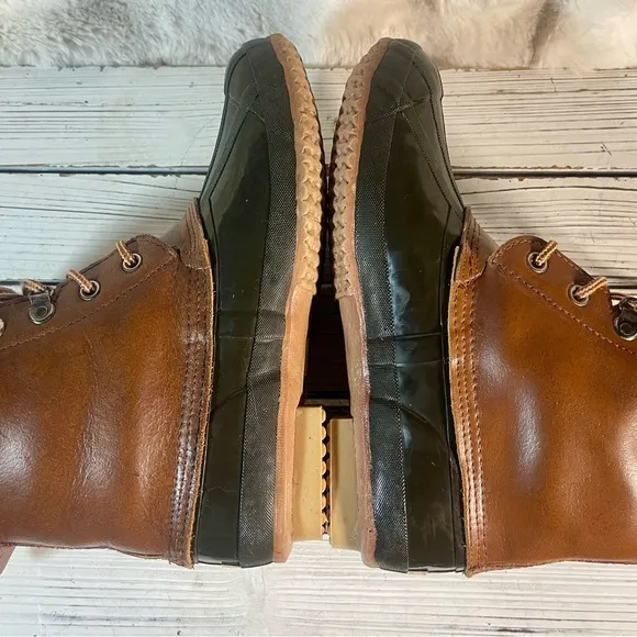 CLEANED Size 10 Vintage Thinsulate Leather Duck Boots Flannel Check Trim Thermal