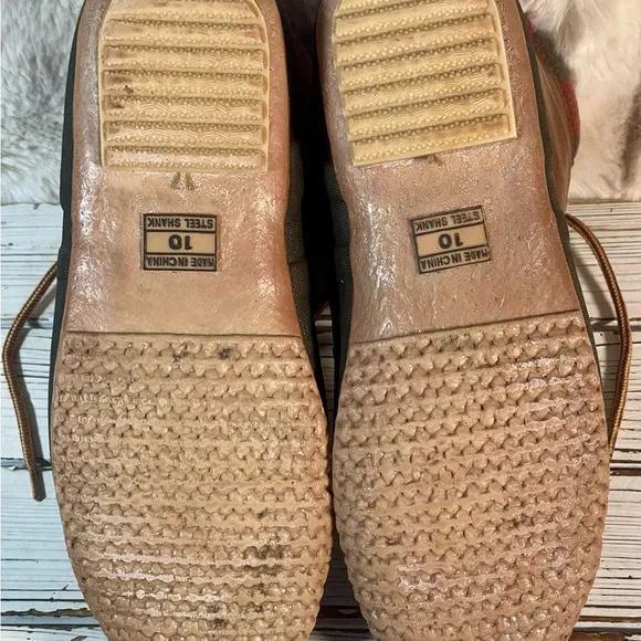 CLEANED Size 10 Vintage Thinsulate Leather Duck Boots Flannel Check Trim Thermal