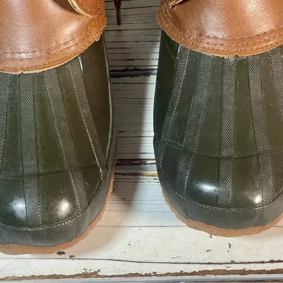 CLEANED Size 10 Vintage Thinsulate Leather Duck Boots Flannel Check Trim Thermal