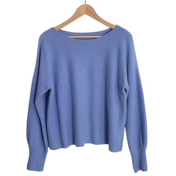CLUB MONACO Cashmere Soft Pastel Blue Blouson Sleeve Boxy Fit Sweater M/L Easter