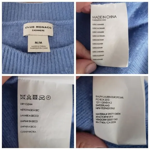 CLUB MONACO Cashmere Soft Pastel Blue Blouson Sleeve Boxy Fit Sweater M/L Easter