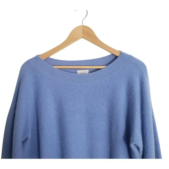 CLUB MONACO Cashmere Soft Pastel Blue Blouson Sleeve Boxy Fit Sweater M/L Easter