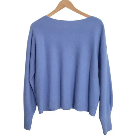 CLUB MONACO Cashmere Soft Pastel Blue Blouson Sleeve Boxy Fit Sweater M/L Easter
