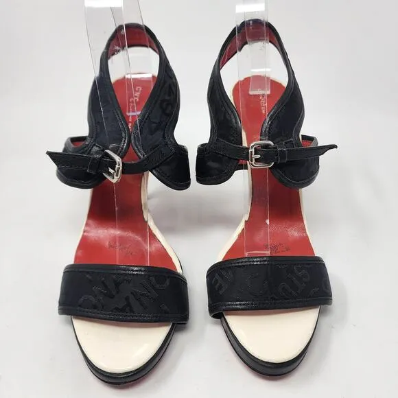 CNC Costume National Heeled Sandals Women 9 Logo Black Stiletto Ankle Strap