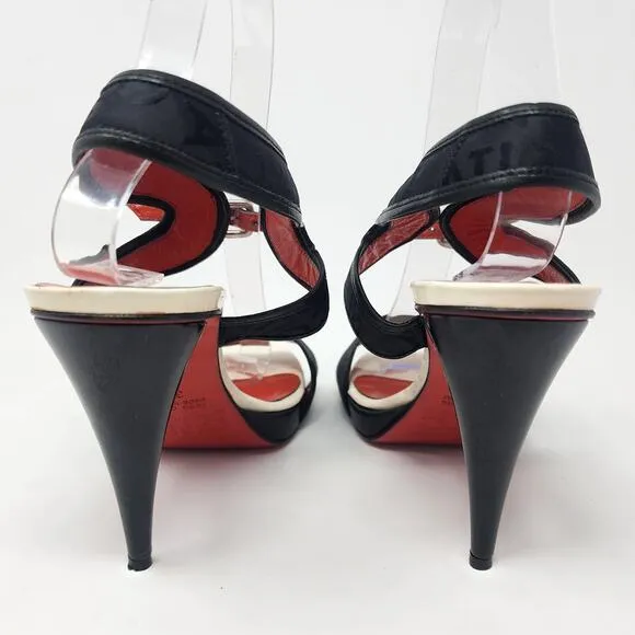 CNC Costume National Heeled Sandals Women 9 Logo Black Stiletto Ankle Strap