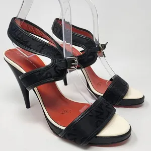 CNC Costume National Heeled Sandals Women 9 Logo Black Stiletto Ankle Strap