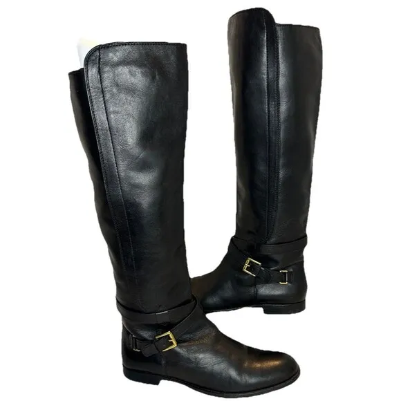 COACH Black Leather Knee High Boots with buckle sz 10 See Picture Of Soles