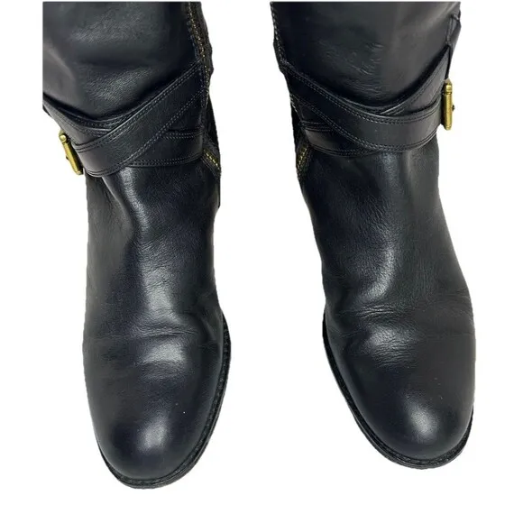 COACH Black Leather Knee High Boots with buckle sz 10 See Picture Of Soles