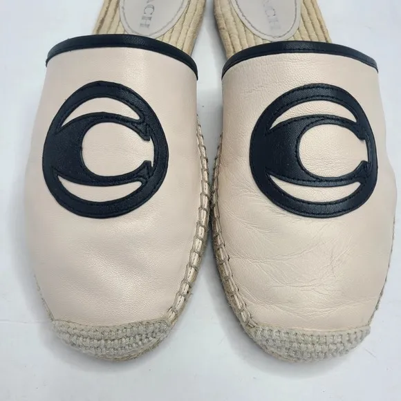 Coach‎ Channing Chalk Espadrille Leather Mule Flat Slip-on Shoes Size 8.5