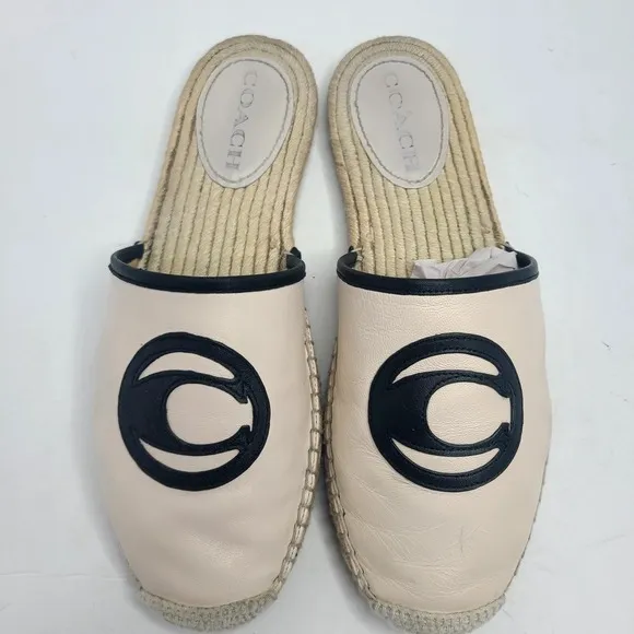 Coach‎ Channing Chalk Espadrille Leather Mule Flat Slip-on Shoes Size 8.5